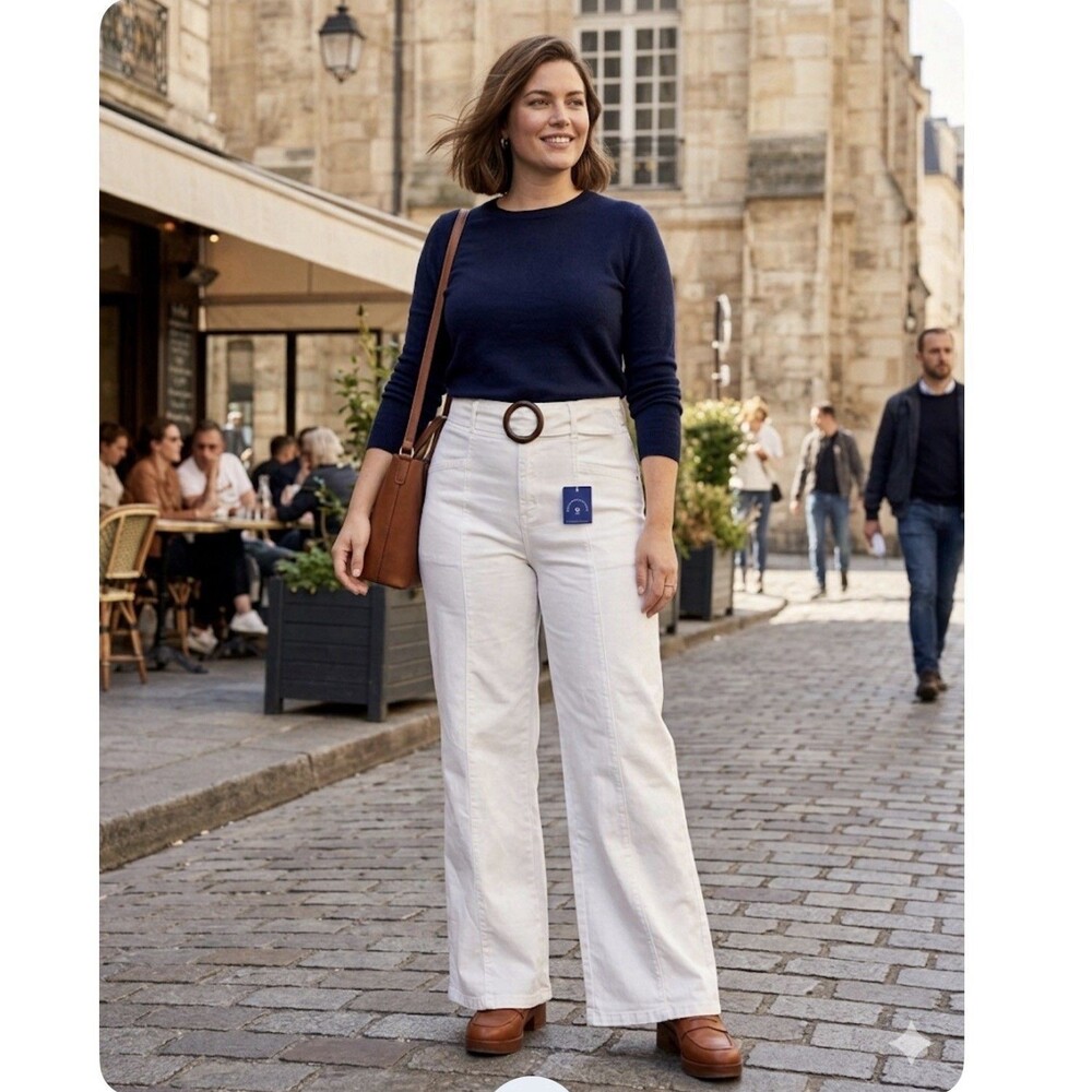 NWT Ela High-Waisted Palazzo Wide-Leg Jeans - White - Size 10